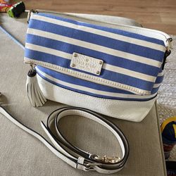KATE SPADE Maria Southport Ave Blue & Write Strips Crossbody Bag
