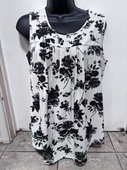 Black And White Floral Polyester Blouse