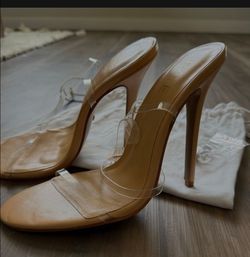 Raye Women's Bali Tan Heels with Clear Straps