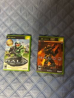 Halo 1 and Halo 2 games with packaging for Xbox