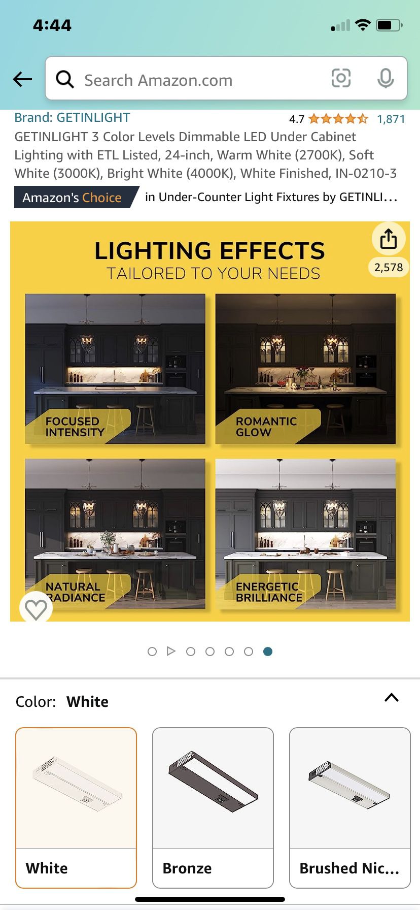 GetInLight Color Levels Dimmable LED Under Cabinet Lighting with ETL Listed, Warm White (2700K), Soft White (3000K), Bright White (4000K), - 2