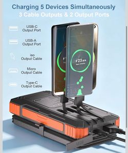 🔋 Solar Power Bank 20000mAh – 22.5W Fast Charging with 4 Built-in Cables