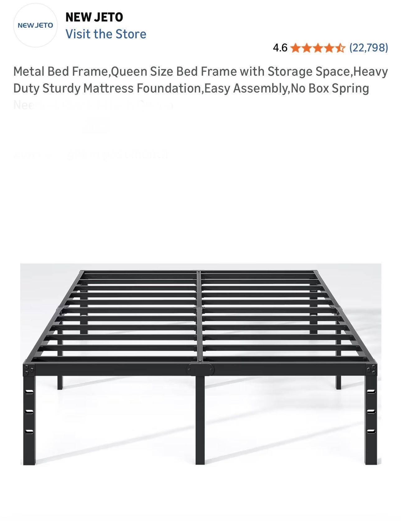 $30 Brand New New Jeto 12 Inch Queen Metal Bed Frame,Queen Size Bed Frame with Storage Space,Heavy Duty Sturdy Mattress Foundation, Easy Assembly, No 