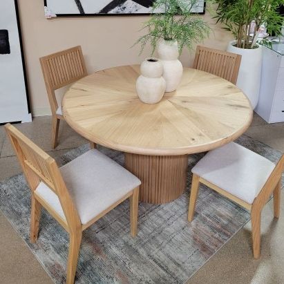 New Solid Natural Wood 5 Round Dining Set! 