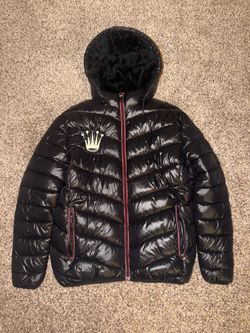 SDL Black Glossy Puffer Jacket with Hood