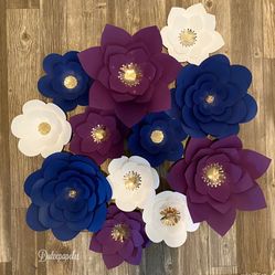 White, Purple And Navy Paper Flowers