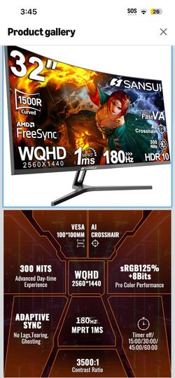 SANSUI 32-Inch Curved Gaming Monitor