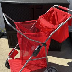 RED RIO WONDER WHEELER FOLDING BEACH CART WITH TOTE STORAGE