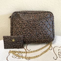 Handbag Quilted Suede Animal Print Brown Faux Cheetah Tassel Gold Chain Mirror