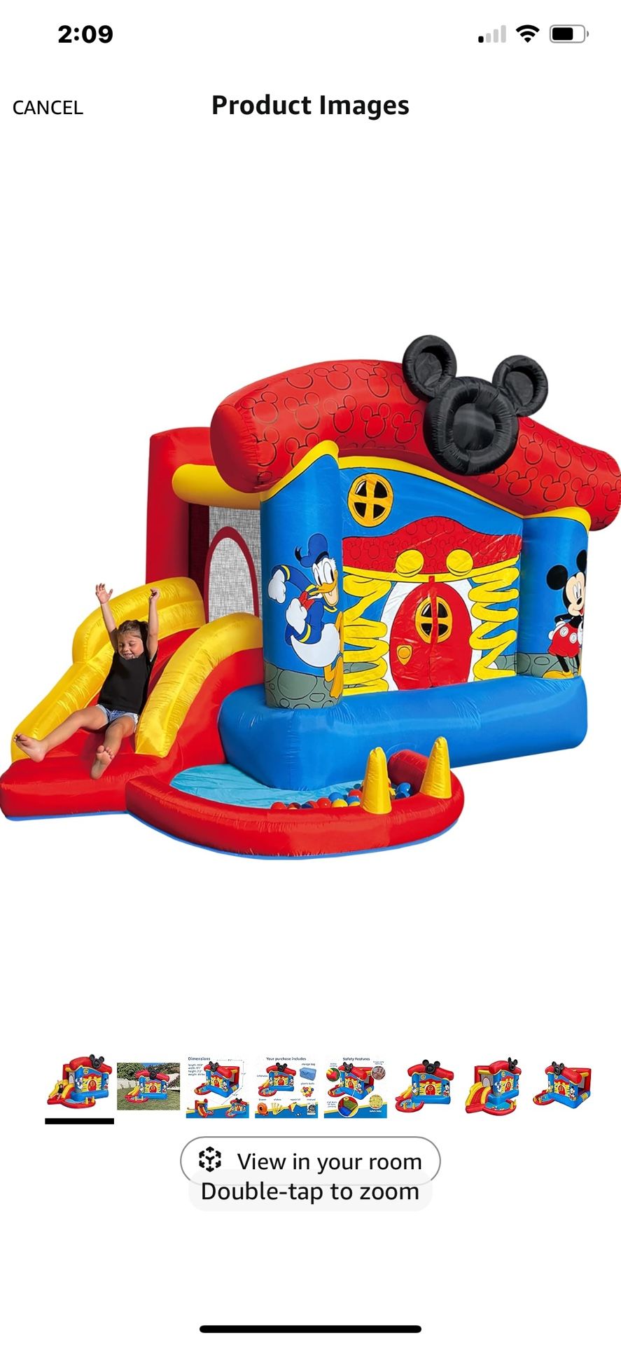 Disney Mickey Mouse Bounce House with Slide, Indoor Outdoor Inflatable Bouncy Castle Funhouse Ball Pit Plus Heavy Duty Air Blower