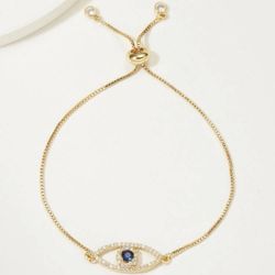 New - Rhinestone Evil Eye 🧿 Bracelet  Gold Tone Adjustable - Women’s Jewelry 