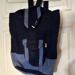BACKPACK, HIPPIE GEAR, MEXICO, AUTHENTIC PINZON, Navy & Light Blue Knit