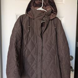 New Women's Large Brown Hooded Heavy Jacket