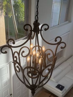 Large Wrought Iron Foyer Chandelier – 6-Light Hanging Entry Fixture