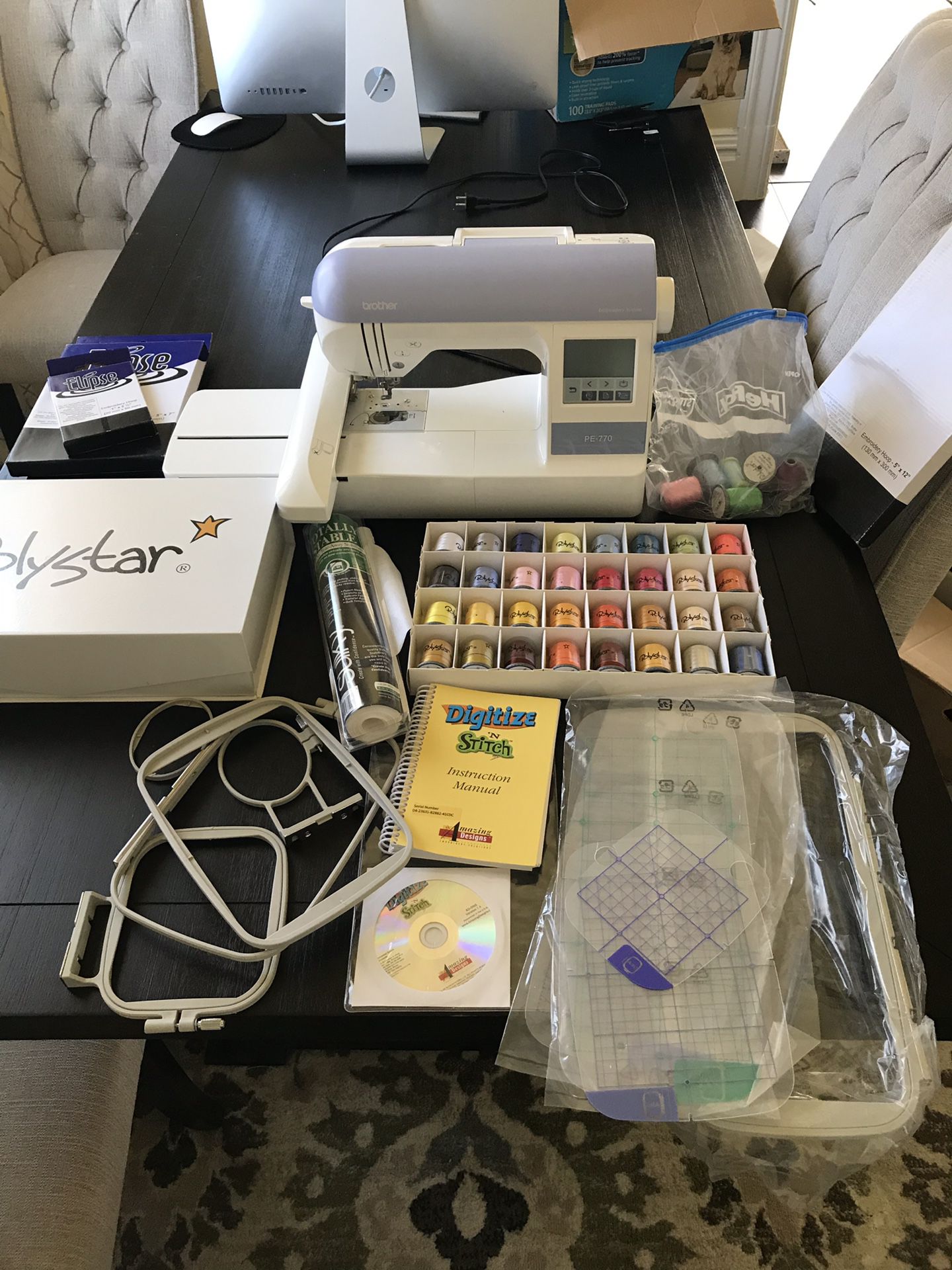 Brother PE-770 embroidery machine with extras