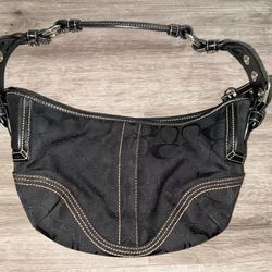 Coach Vintage Mini Black Signature Canvas & Leather Shoulder Bag 10’ W x6’ H *Excellent*
