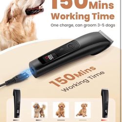 Dog Clippers for Grooming Thick Hair with Undercoat Rake, Low Noise Cordless Dog Grooming Kit with 2