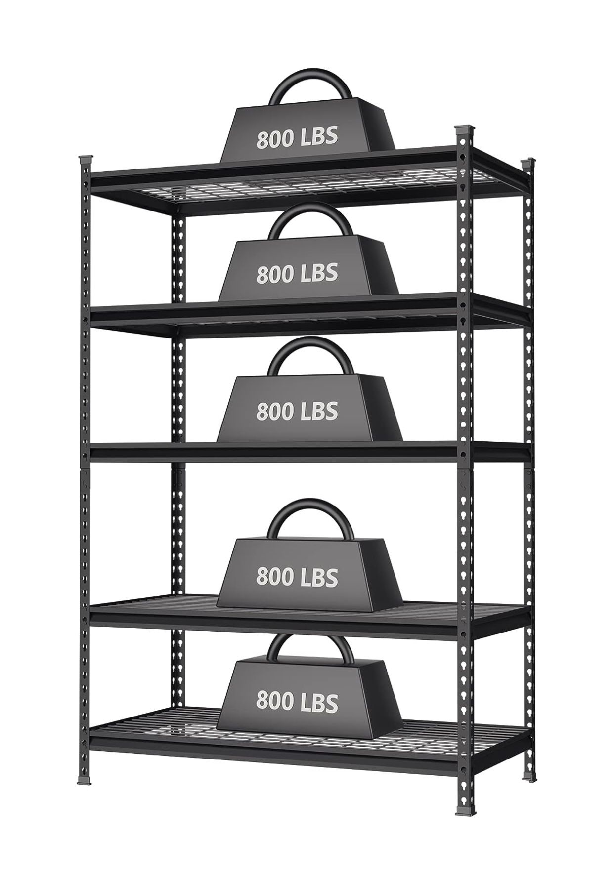 5-Tier Metal Shelving Unit, 48”W x 24”D x 72”H, Heavy Duty Adjustable Storage Rack, 4000 lbs Capacit