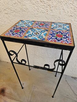 Talavera Tile Iron Side Table