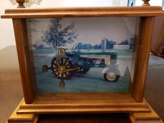 Handmade John Deere Old Tractor Shadow Box Clock 14"×10", WORKING