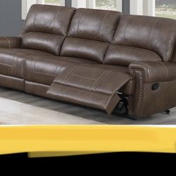 Brand New Brown Leatherette Recliner Sofa 