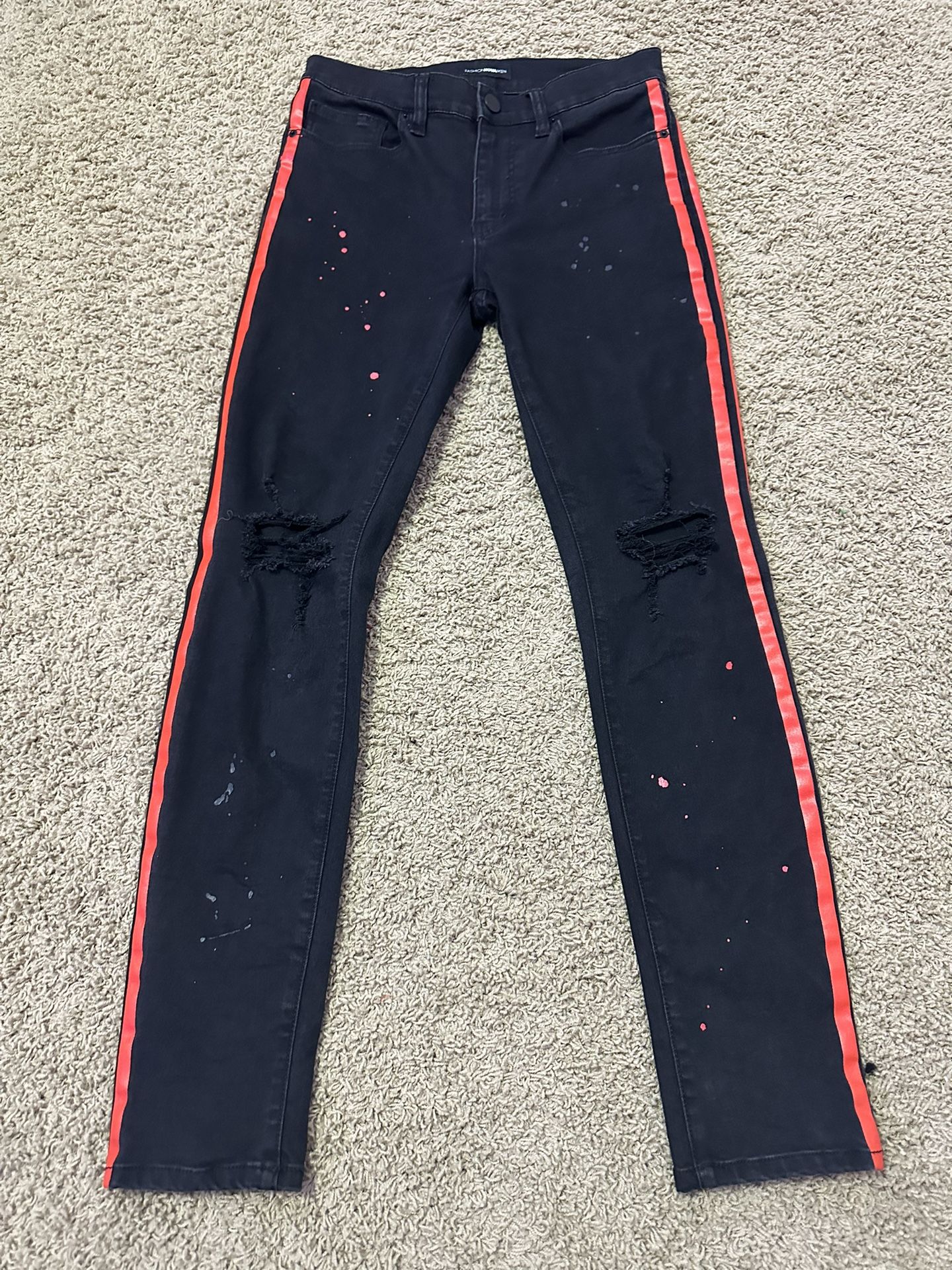 red on black skinny jeans 