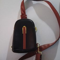Luxurious Sleek Mahogany Brown and Black Crossbody Bag Purse