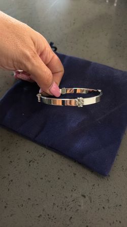Tory Burch Pierced T Logo Bangle Bracelet In Silver Color 100%
