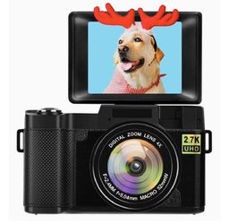 Digital Camera Vlogging Camera with Flip Screen for YouTube 24MP 3.0 Inch 2.7K Camera with Retractable Flashlight… (Black)