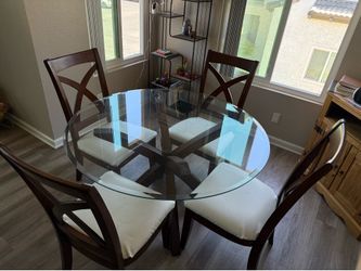 Glass/wood dining table and chairs