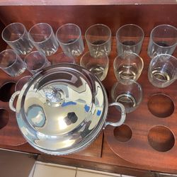 Antique Vintage MCM Mid Century Modern Cherry / Mahogany / Walnut LOCKING Home Secret Side Bar w Original Silver Ice Bucket and Tongs FANTASTIC!