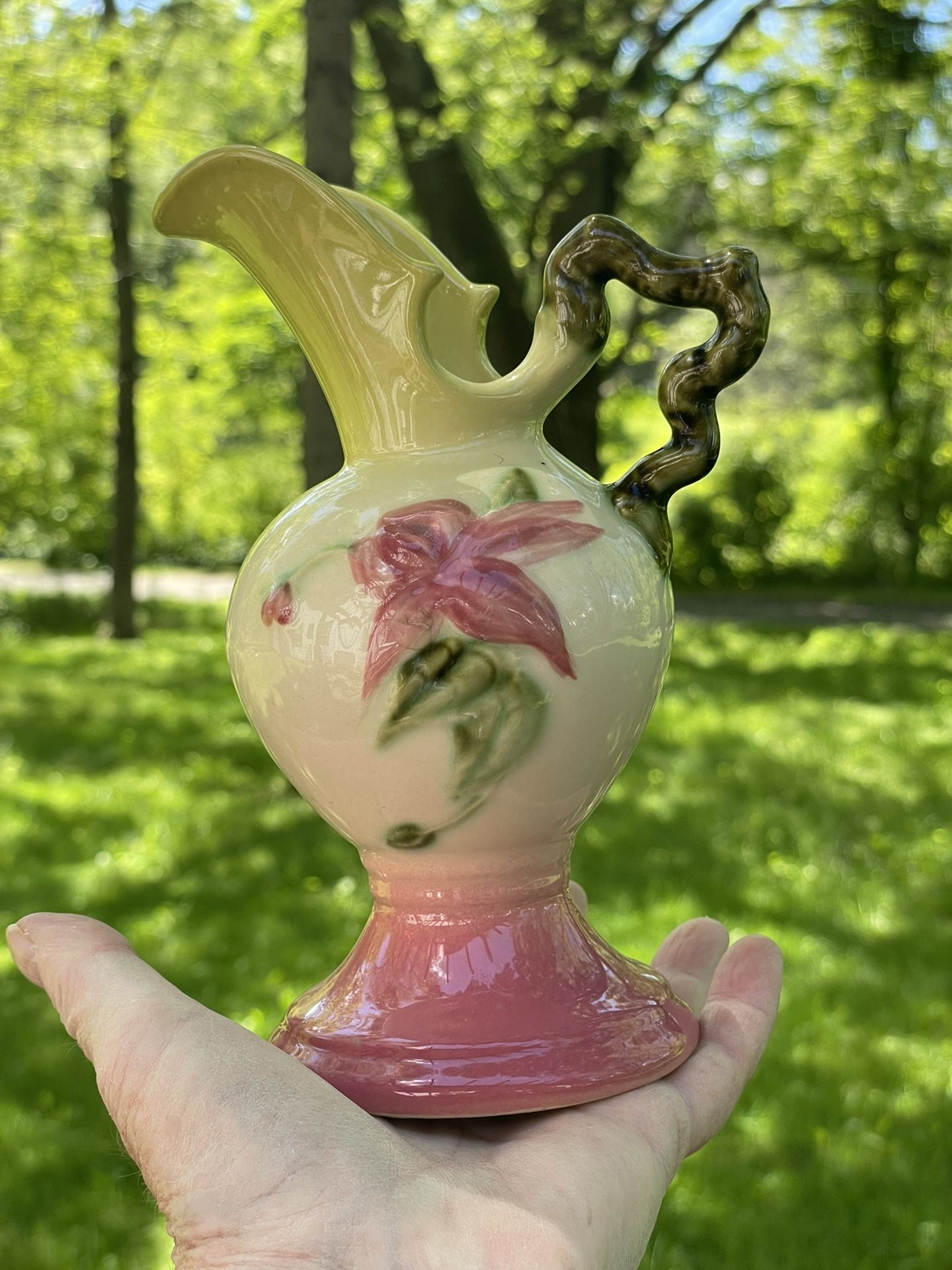 Vintage Hull Glazed Pottery Woodland Ewer Pitcher W6-6 1/2 1950's Mint!