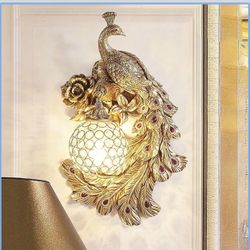 2 Porch Lights Outdoor Wall Lamp Antique Gold Peacock Resin Wall Lamp Living Room Bedside Lamp