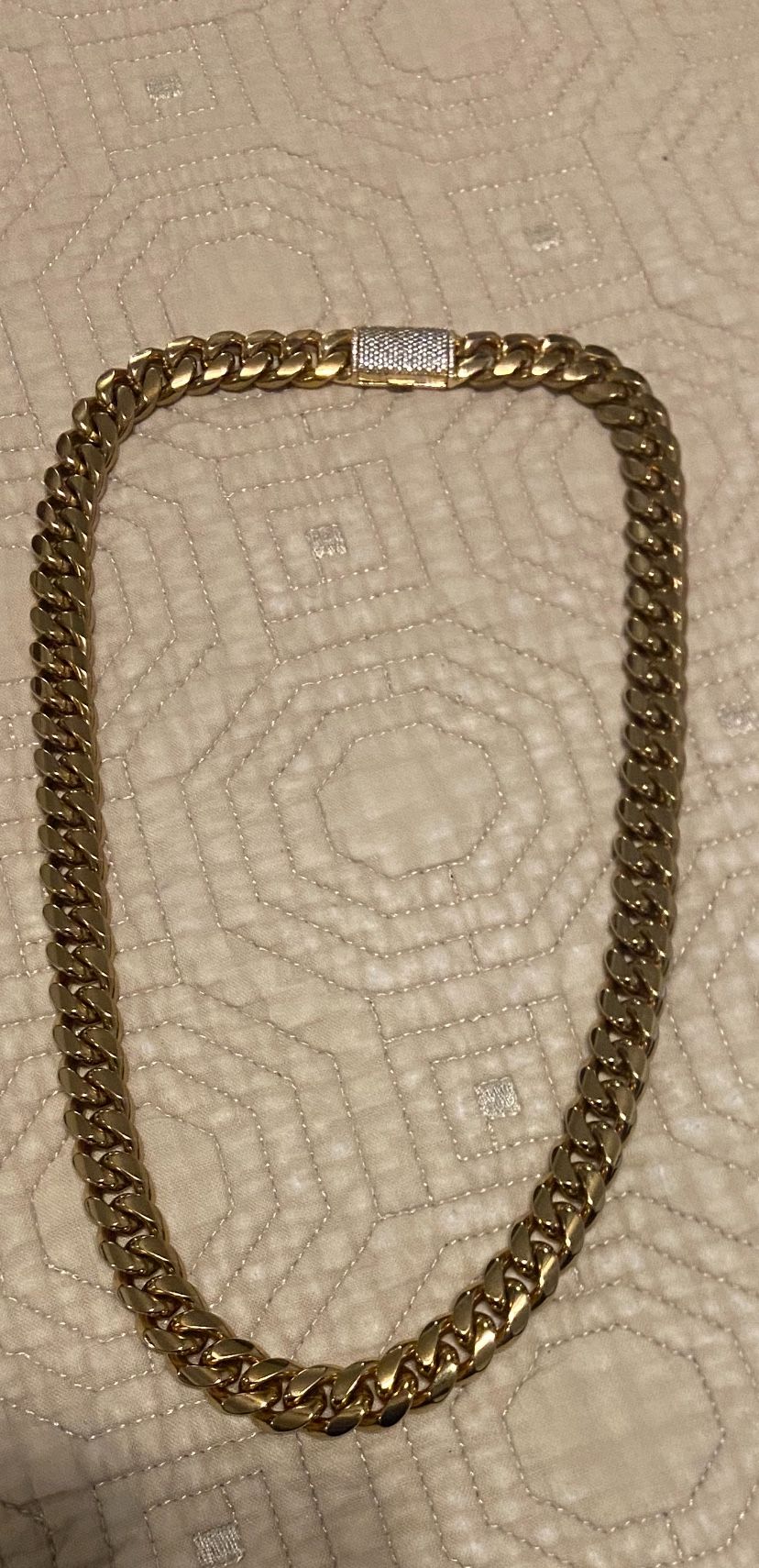 12mm 22inch Gold Plated Cuban Link Chain With Diamond Clasp