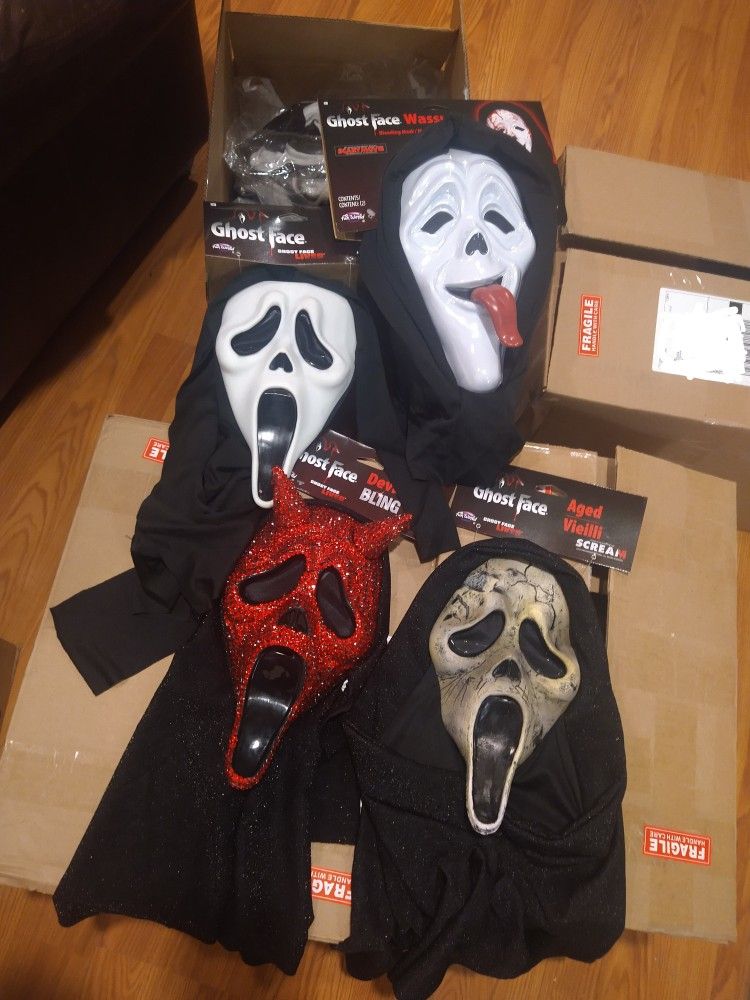 Ghost Face Masks !! Scream Wassup x Devil Face Bling x Easter Unltd Collectible x Scream VI Aged Deluxe Halloween Masks