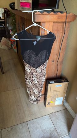 Black Mesh and Leopard Print Dress size lg