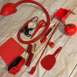 Vtg Red Snake Lamp + 15 Red Desk Accessories 