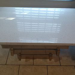 Coffee Table Gold Frame Sparkle White Quartz Top 300$