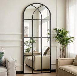 New Farmhouse Arched Window Pane Full Length Mirror