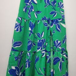 NWOT Floral Green and Blue Women's Side Split Skirt Size M