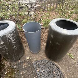 2 plastic trash cans  with separate grey liners or planter