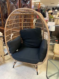Brand new Wicker Egg Chair with Black Cushions