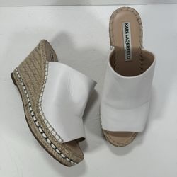 Karl Lagerfeld Carina White Leather Espadrille Wedge Sandals Women’s Size 8.5M