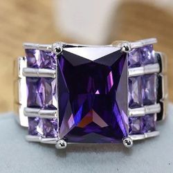 925 Sterling Silver, dark purple CZ men’s or ladies wedding ring