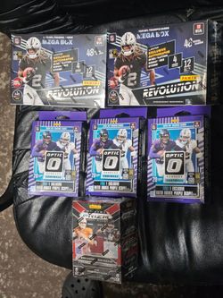 2025 Football Cards Lot! Panini Revolution Mega Box! Optic Hanger Boxes! Prizm Draft Picks Blaster Box! 6 Box Lot! New Factory Sealed!