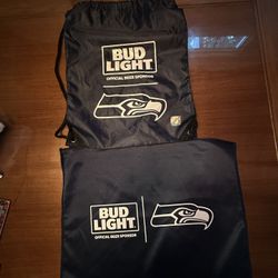 Seahawks And Bud Light Nylon Bag/backpack And Seahawks Towel