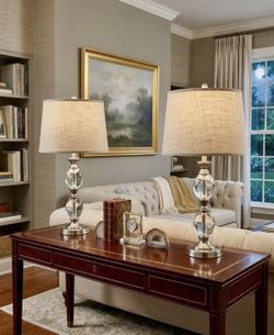 Crystal Ball/ Grey Shade 27-inch Bedroom Living Room Home Office Desk Nightstand Table Lamp Set of 2