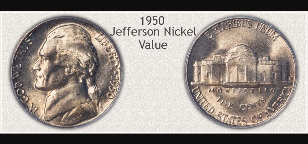 Collection Of 61 Jefferson Nickels From Years 1950 Through 1959 in 2 Rolls