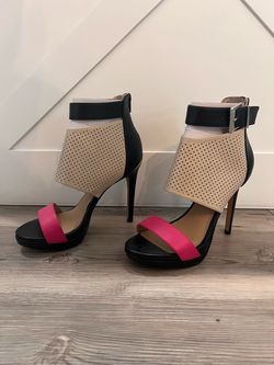 Juicy Couture Jcatarahice Perforated Stiletto Heels Women Shoes Sz 7 Black Pink