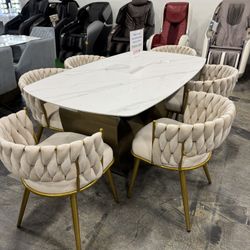 Modern Sintered Stone Dining Table With 6 Chairs (1/14)